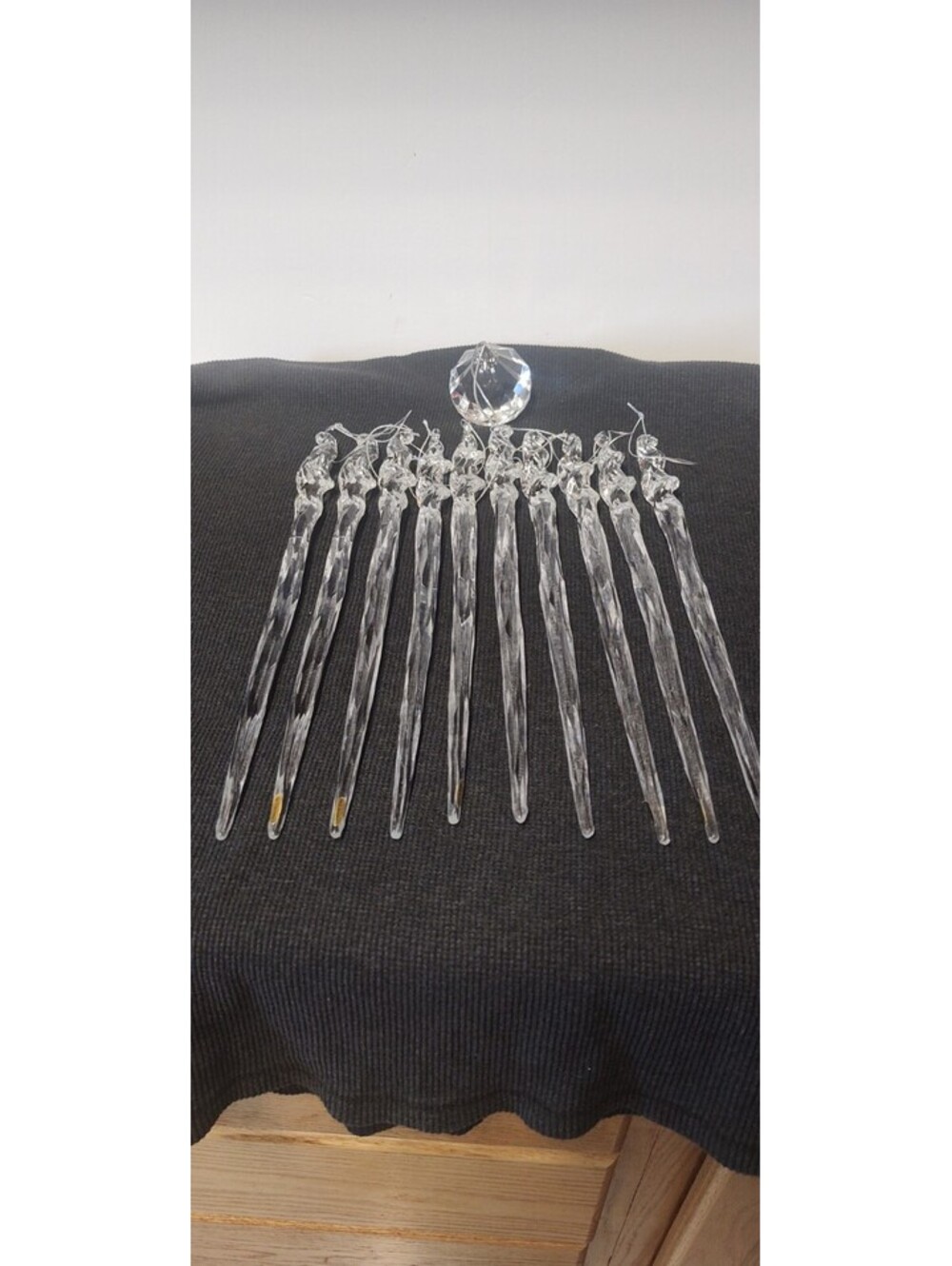 11 Pc Clear Acrylic Christmas Ornament Lot 13" Icicles Large Faceted Drop